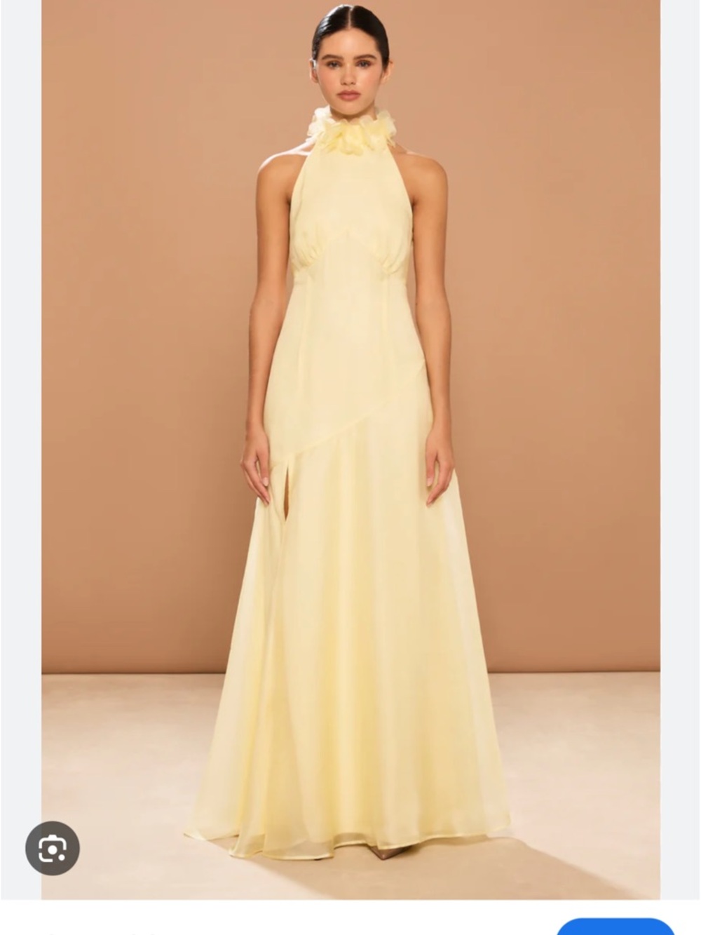Sonya moda Halter Maxi Dress in Soft Yellow with High Slit - Picture 2 of 4
